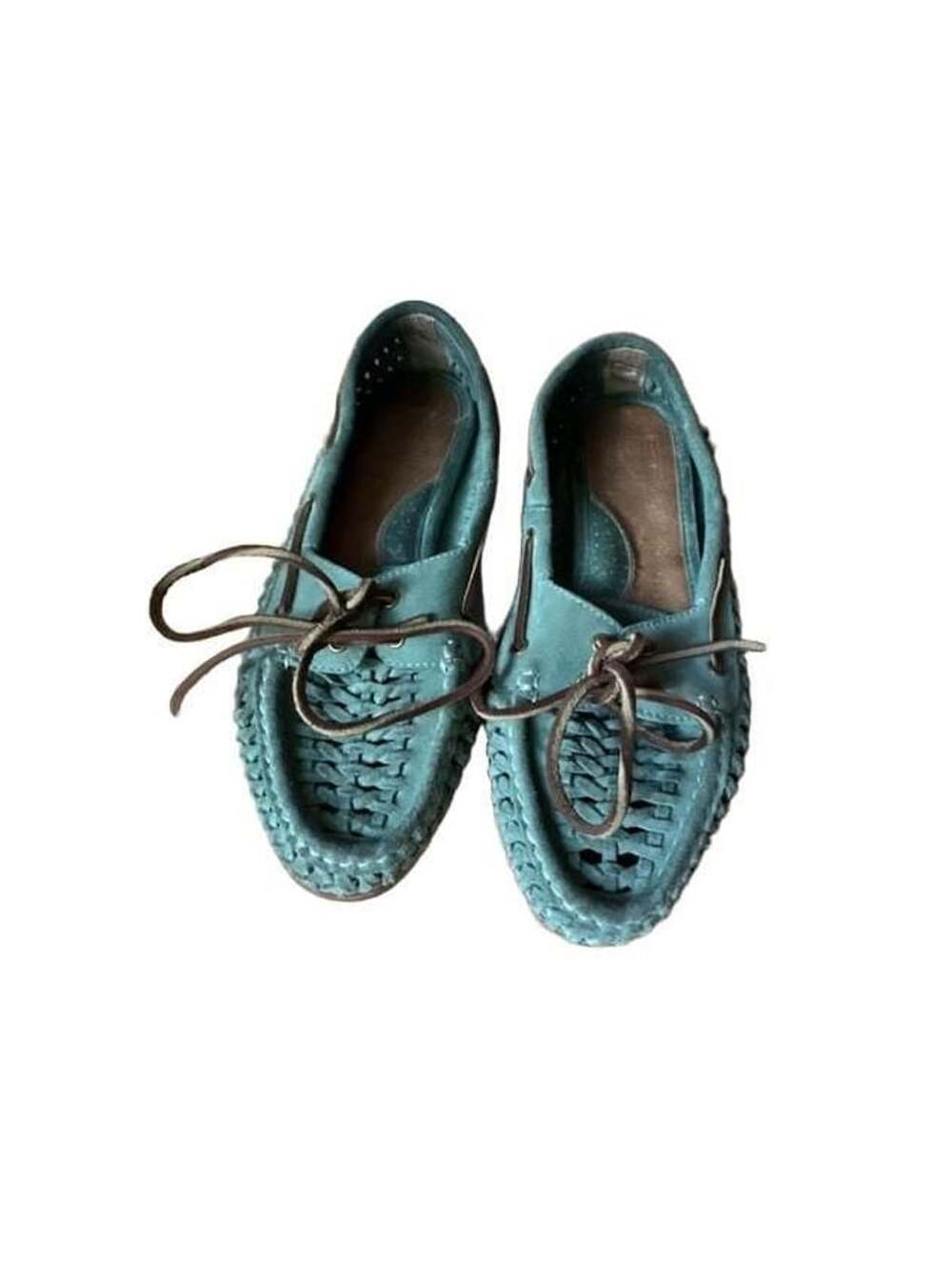 Frye Quincy Green Woven Suede Leather Boat Shoes